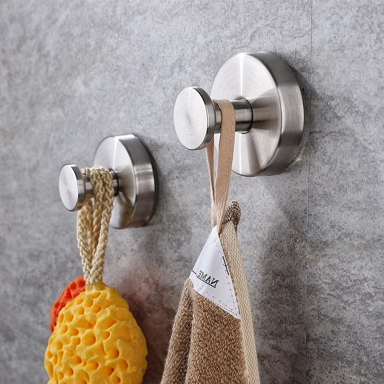 Stainless Steel Suction Cup Hook Kitchen Bathroom Shower Waterproof Wall Mount Punch-free Reusable Strong Adsorption Hook Holder