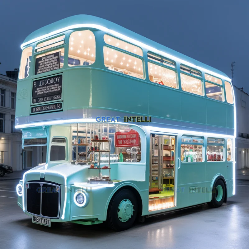 Custom.متجر متنقل شاحنة طعام ذات طابقين حافلة طعام فان شواء قهوة هوت دوج بيتزا كشك شاحنة طعام كشك طعام