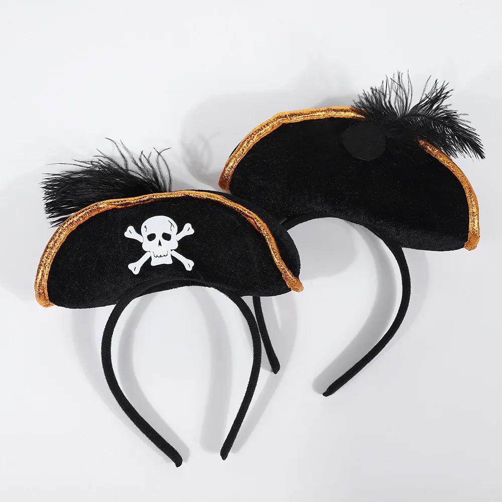 1Pcs Pirate Captain Skull Cosplay Costume Hairband for Halloween Photography Props Kids Boy Birthday Them Party Favors Decor