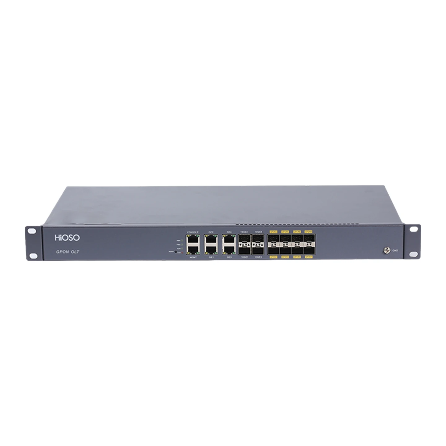 HiOSO HA7308G-JT Without Pon Modules 8PON GPON OLT 4 GE/10GE Uplink Ports 1 Console MGMT Support WEB SNMP CLI RJ45 1AC
