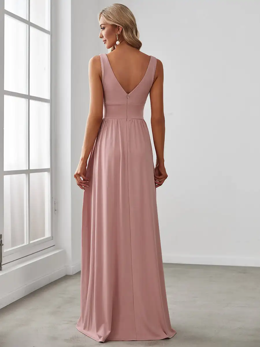 Gaun malam seksi Deep V-Neck tanpa lengan gaun Cocktail lantai panjang A-line siluet 2025 Ever Pretty of Dusty Rose