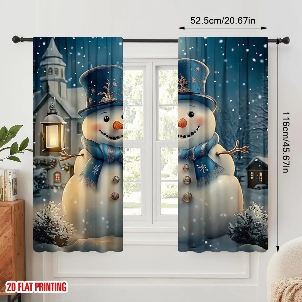 2pcs,2D plane printing Creative Curtains Winter Wonderland Snowmen Scene (2) Versatile Polyester Fabric (without rod) Versatile