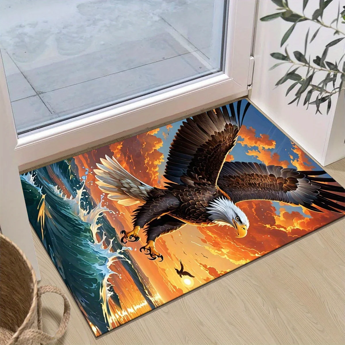 

1pc Ocean predator print pattern carpet, crystal velvet fabric, suitable for bedroom living room decoration