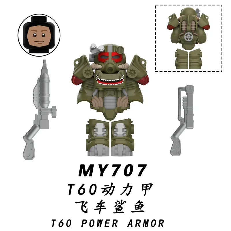 MOC Militär Bos Game T60 Power Armor Offiziere Soldaten Bausteine Anime Actionfiguren Ritter Roboter Bausteine Spielzeug