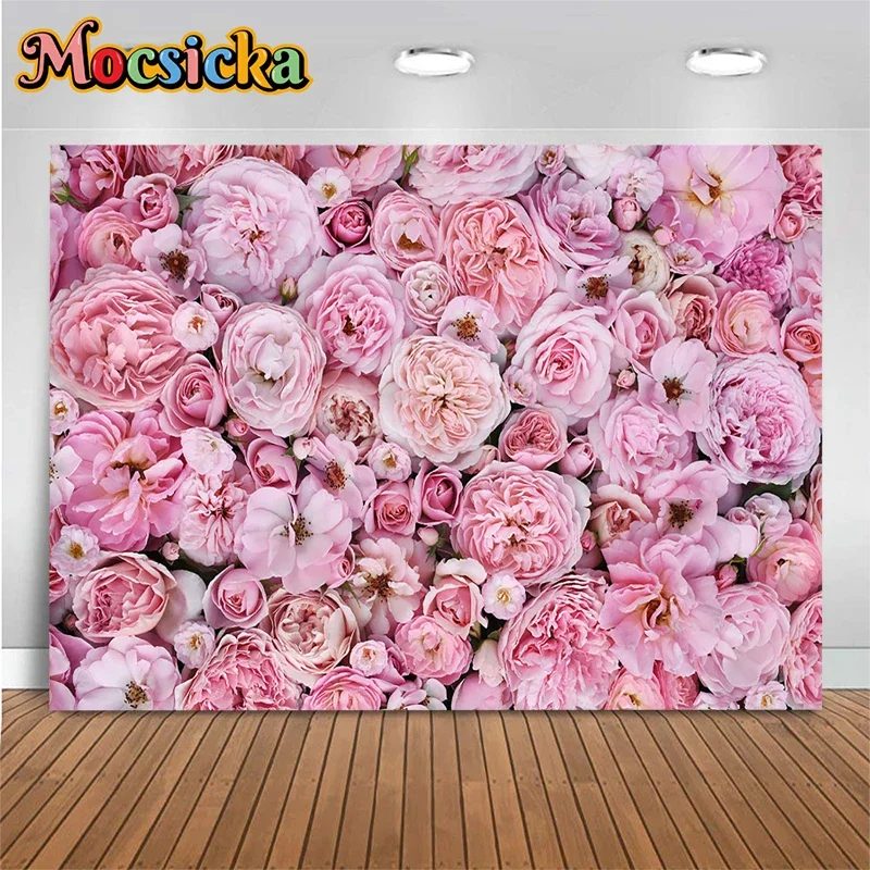 Pink Rose Background Photography Flower Wall Shower Girl Love Valentine\'s Day Backdrop Decoration Baby Wedding Prop Photo Studio