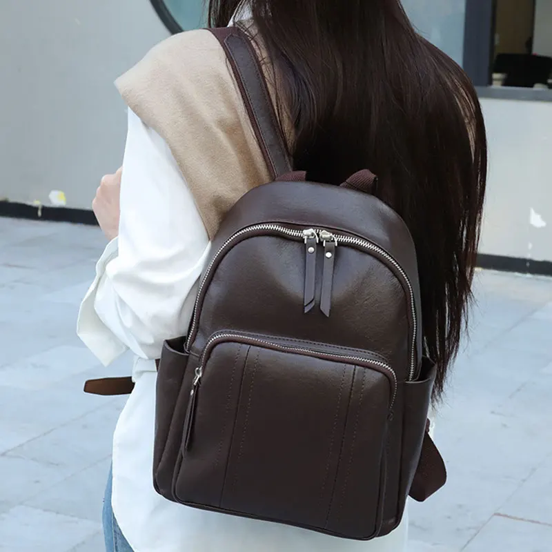 Genuine Leather Women‘s Backpack High Quality Luxury Travel Backpacks Fashion Cowhide Versatile Women Bag Girls School Backpack