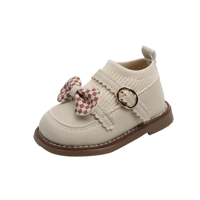 New Spring Autumn Girls Leather Shoes with Bow-knot Princess Sweet Cute Soft Comfortable Children Flats Kids Shoes Toddlers 2024