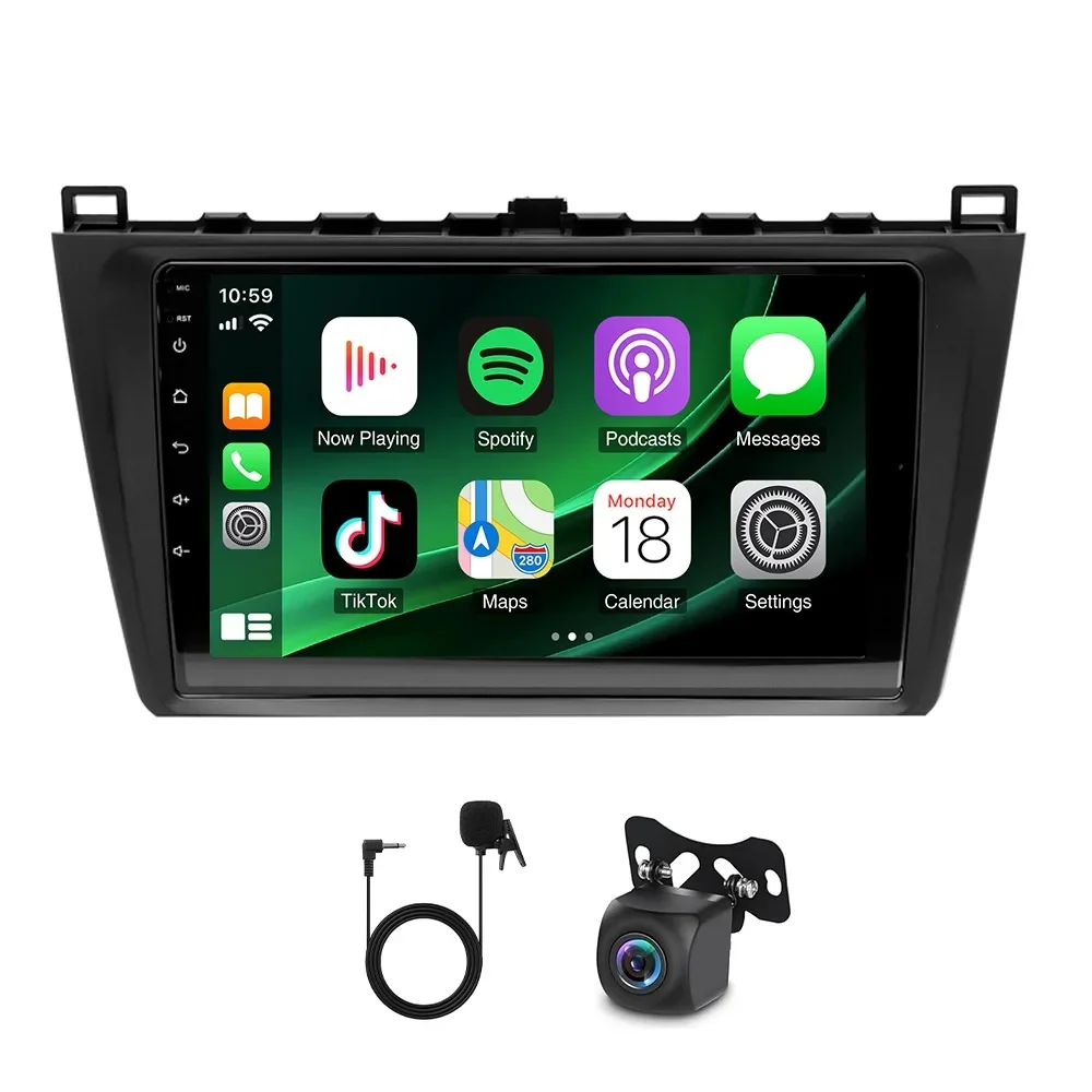 Android 15 Autoradio Stereo 9-inch DAB + Fit voor Carplay Android Auto WiFi SWC GPS Navi AHD Camera 2 + 64G voor Mazda 6 2007 - 2012 - afbeelding 2