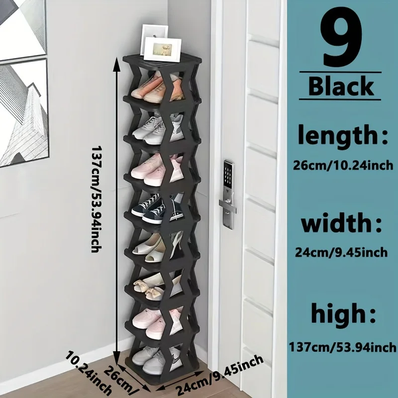 Custom.1pc Space-Saving Foldable Double-Row Shoe Rack, Multipurpose Plastic Tiered Shelf Home and Dorm, Floor Standing Narro