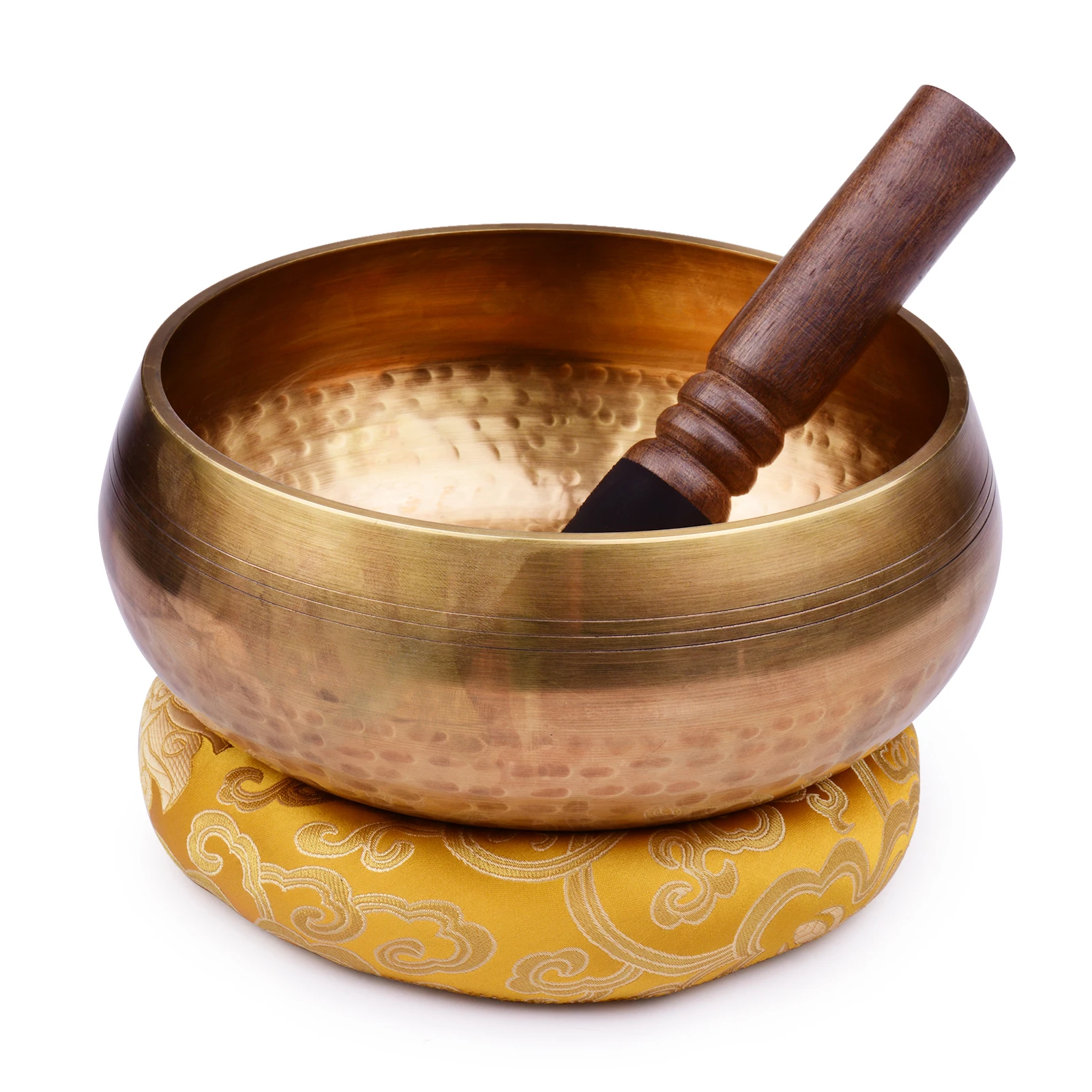 Tibetan Singing Bowl Set with 20.5cm/ 8inch Large Handmade Metal Sound Bowl & Soft Cushion(Random Color Delivery) & Wooden Strik