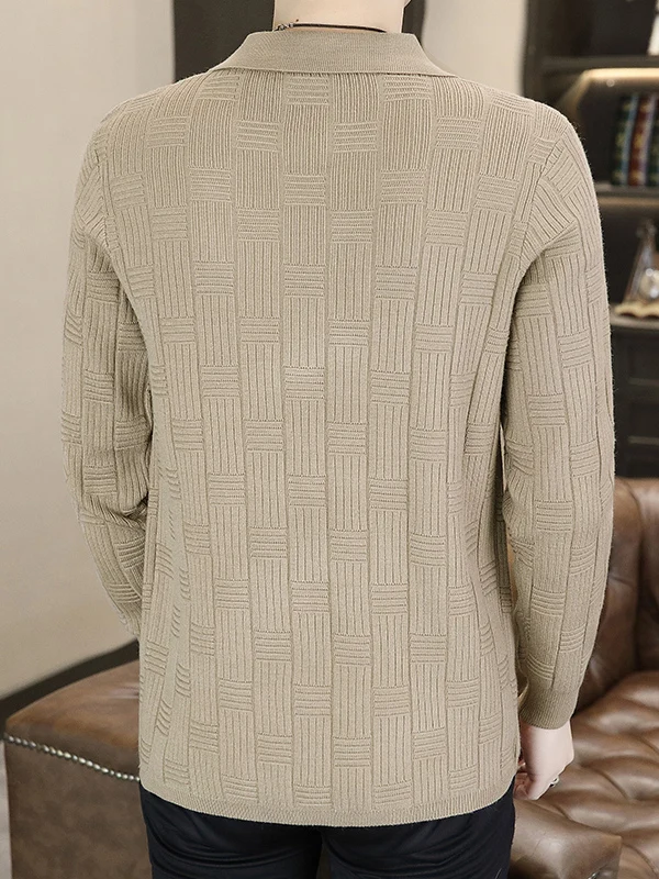 

Men's Knitted Long Sve Open Cardigan Jaet Thin Pure Color Flip Collar Autumn Top Casual Sle Stand Fit Polyester Fiber