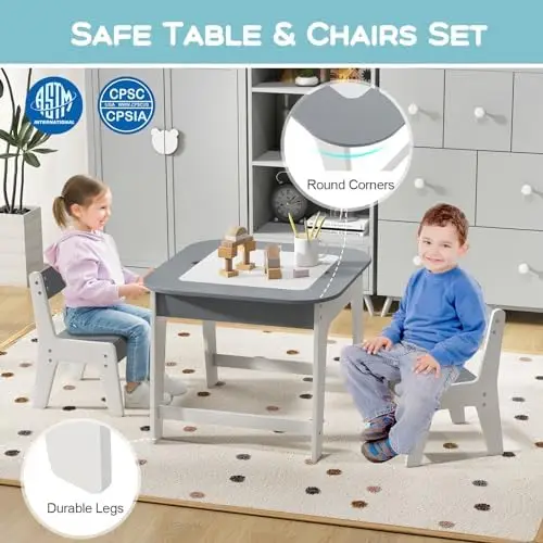 and Chair Set, 3-in-1 Wooden Activity  with Removable Tabletop, Blackboard & Whiteboard,  Space, Toddler  for Arts, Crafts, 