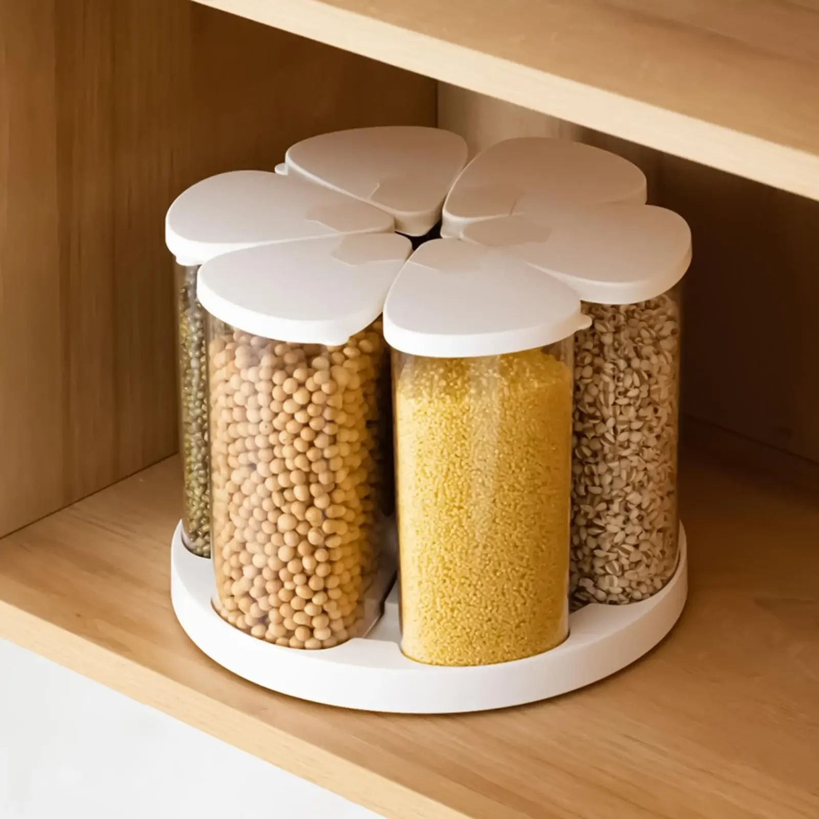 

Grain Dispenser Rotating Grain Storage Container Cereal Dispenser 6-Grid Storage Containers Kitchen Supplies For Flour Sugar