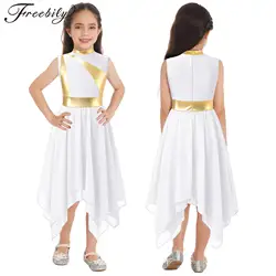 Kids Girls Praise Lyrical Dance Dress Ballroom Dancing Church Choir Stage Performance Dancewear Sleeveless Color Block Dresses