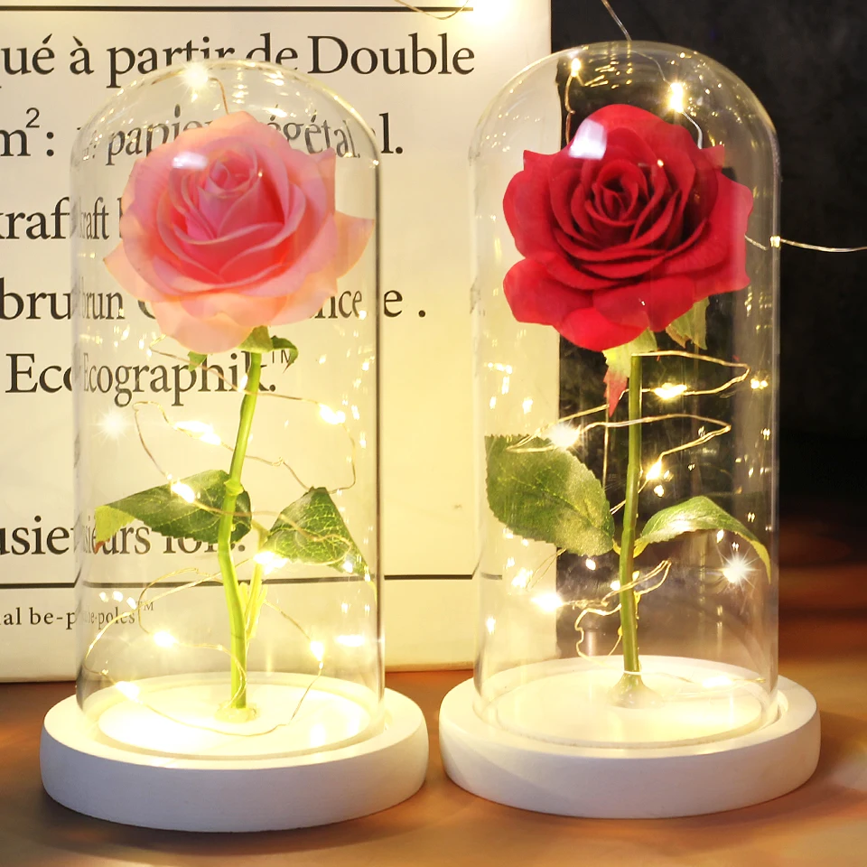 Wedding LED Enchanted Galaxy Rose With Lights In Dome Beauty and the Beast Rose For Christmas Valentines Day Gift Mother\'s Day