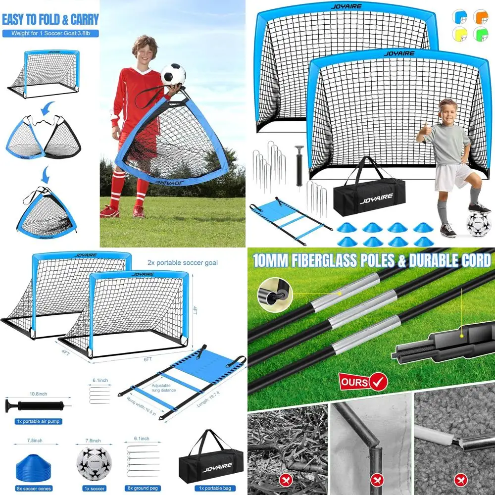 

Durable 5-Layer Soccer Net with 10mm Poles, Portable Training Set for Kids, 4x3ft/6x4ft/7x5ft, Size 4 Ball Included