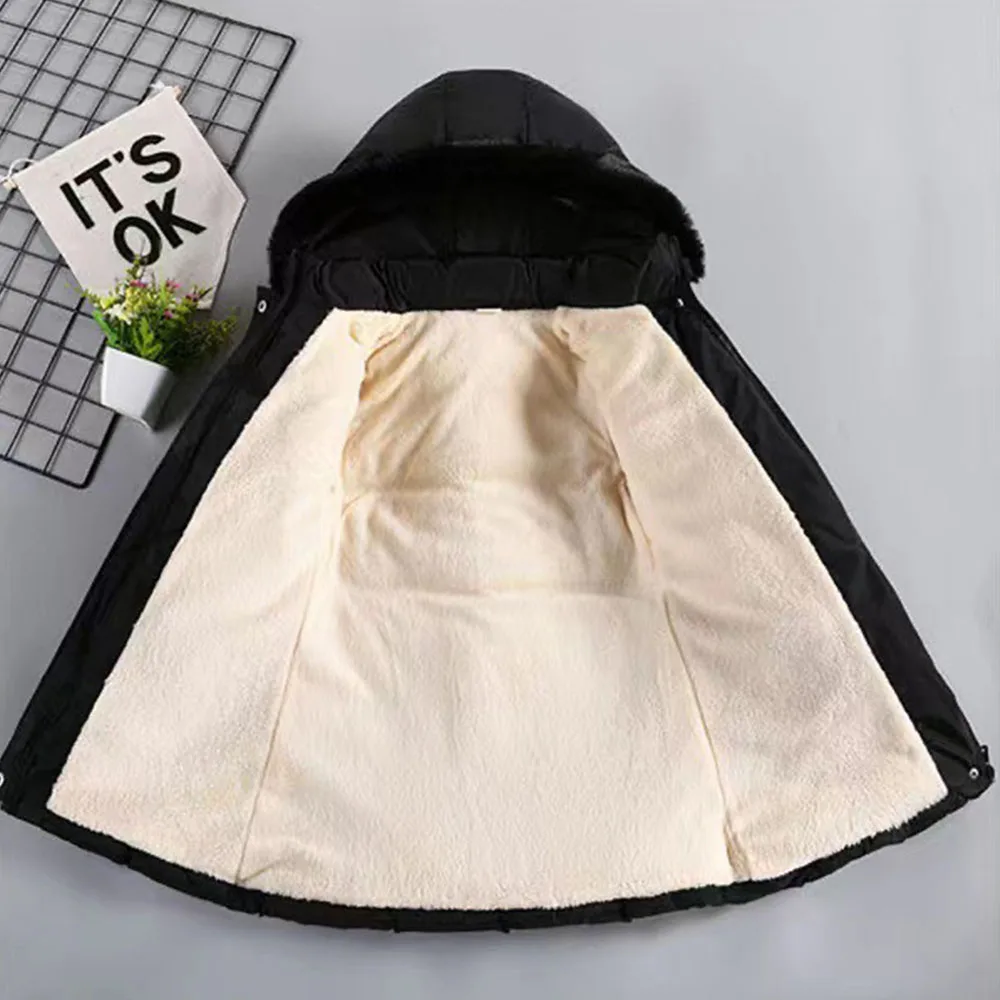 Winter Girls Princess Coat Keep Warm Thicken Kids Jacket Hooded Zipper Fur Collar Outerwear Children\'s Clothing 4 5 6 8 10 Years