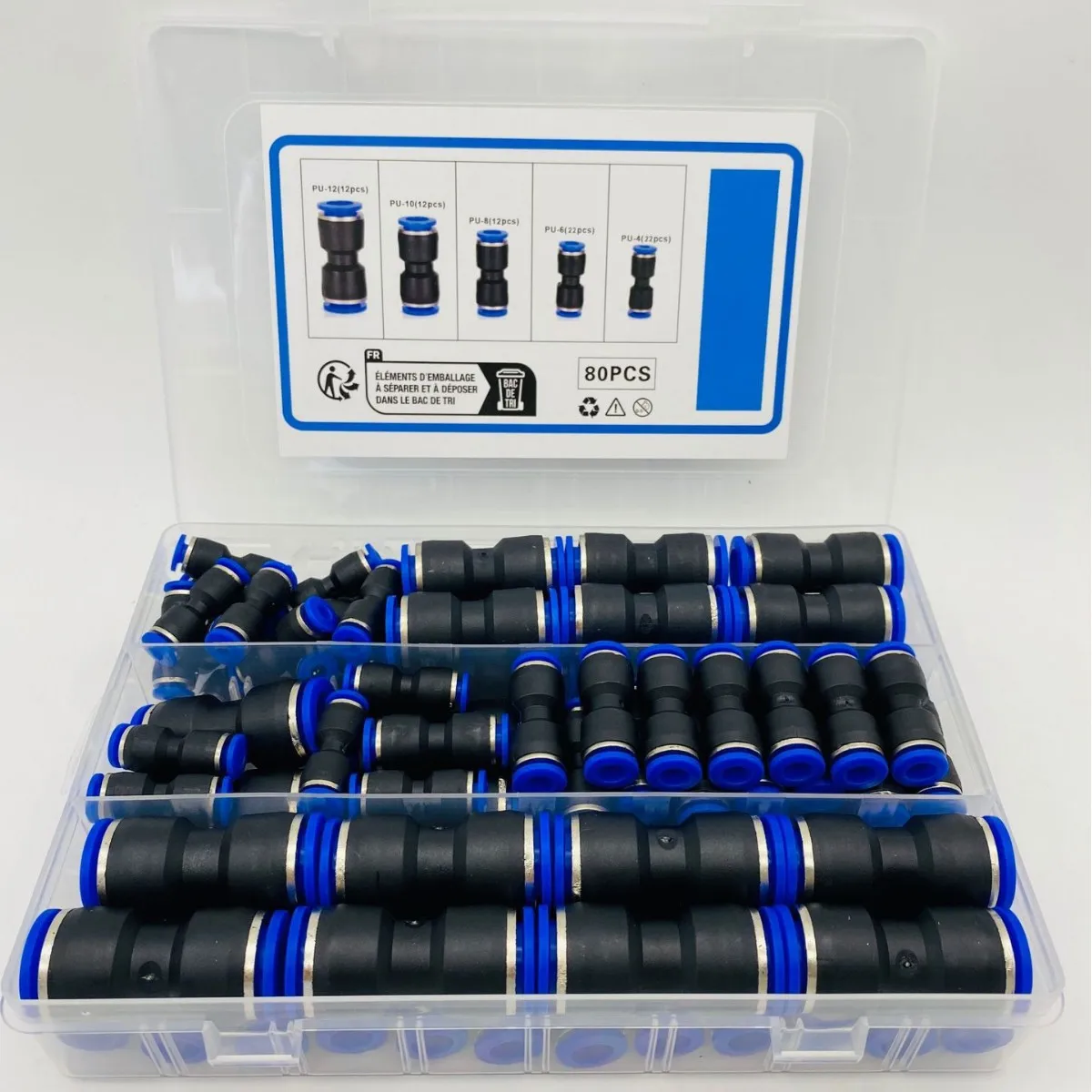 

80PCS Pneumatic Fittings Fitting Plastic Connector kit PU 4 6 8 10 12mm Quick Release Push In Connection For Air Water Hose Tube