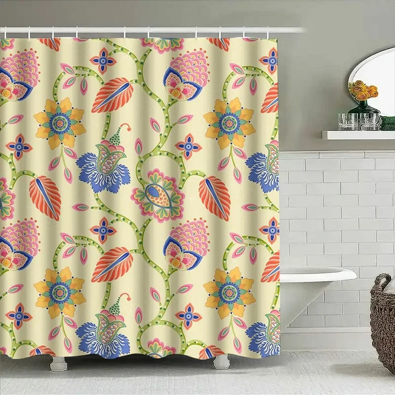 

Яркая цветочная занавеска для душа, декор, полиэфирная ткань с принтом для ванной комнаты, красочные цветы, дизайн, украшение для дома, разноцветная P