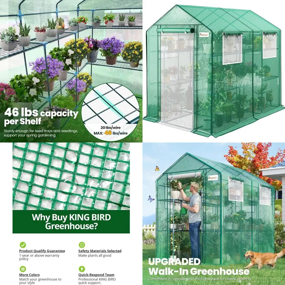 

Walk-In Greenhouse 84x56x77 with 3-Tier Shelves, Reinforced Structure, Insulated Cover, and Mesh Door for Seedlings and Plants