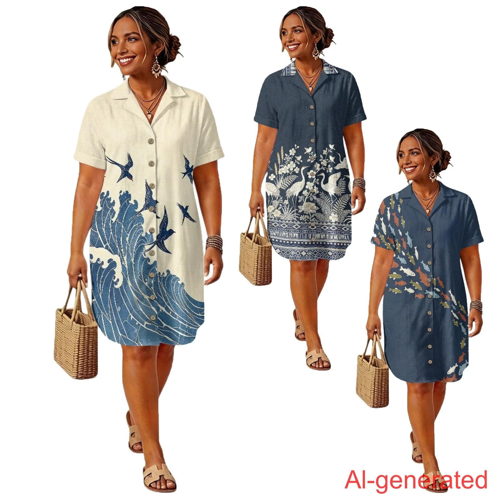 

INSTANTARTS Women'S Linen Shirt Dress Cardigan Knee-Length Skirt Soft Comfortable Fabric Breathable Lightweight Summer Outfits