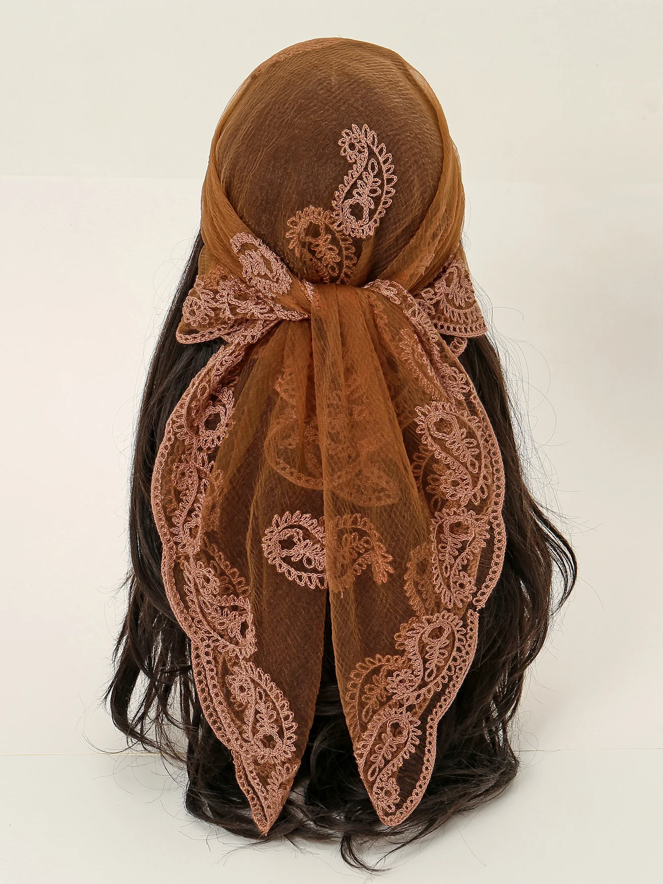 Paisley Embroidery Square Scarf Soft Organza Hijab Fashion Accessories Bandana Thin Simple Kerchief Casual Headband 80*80cm