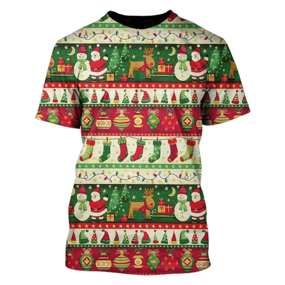 Santa Claus Print T Shirt For Men Funny Cartoon Harajuku Children Tees Fashion Trend X'mas Clothing Casual O-neck Oversized Tops