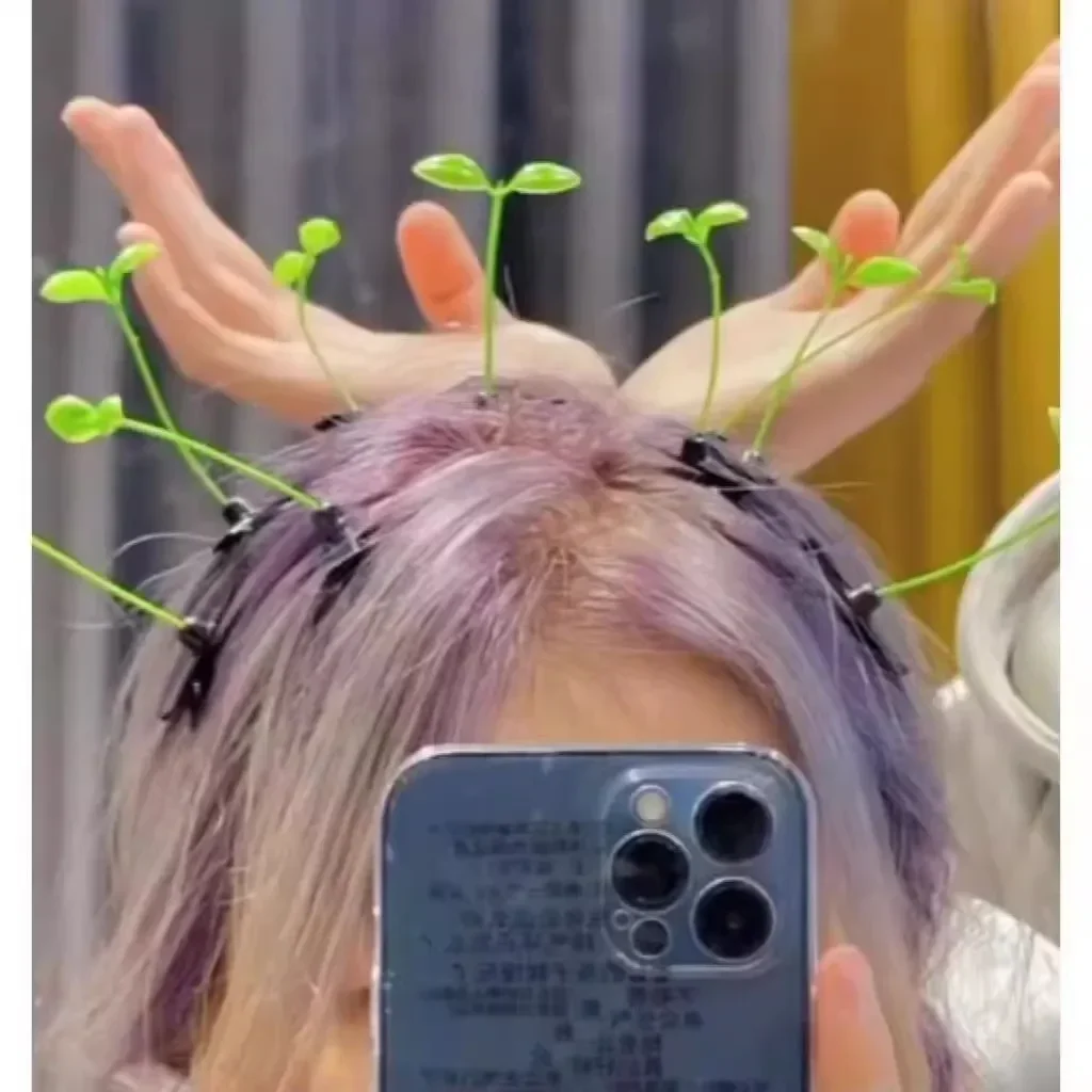 Creative Funny Little Bean Sprouts Grass Hair Clips for Girls Fashion Green Grass Bean Sprout Hairpins Plant Hair Accessories