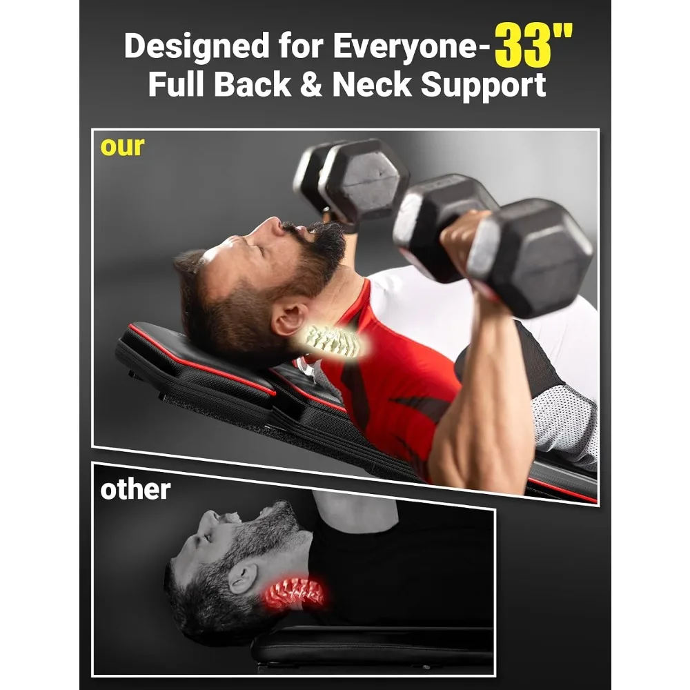 Adjustable Weight Bench 827LBS, 84 Positions Foldable Incline Decline Flat, Wider Seat & Extended Head Support for Home Gym