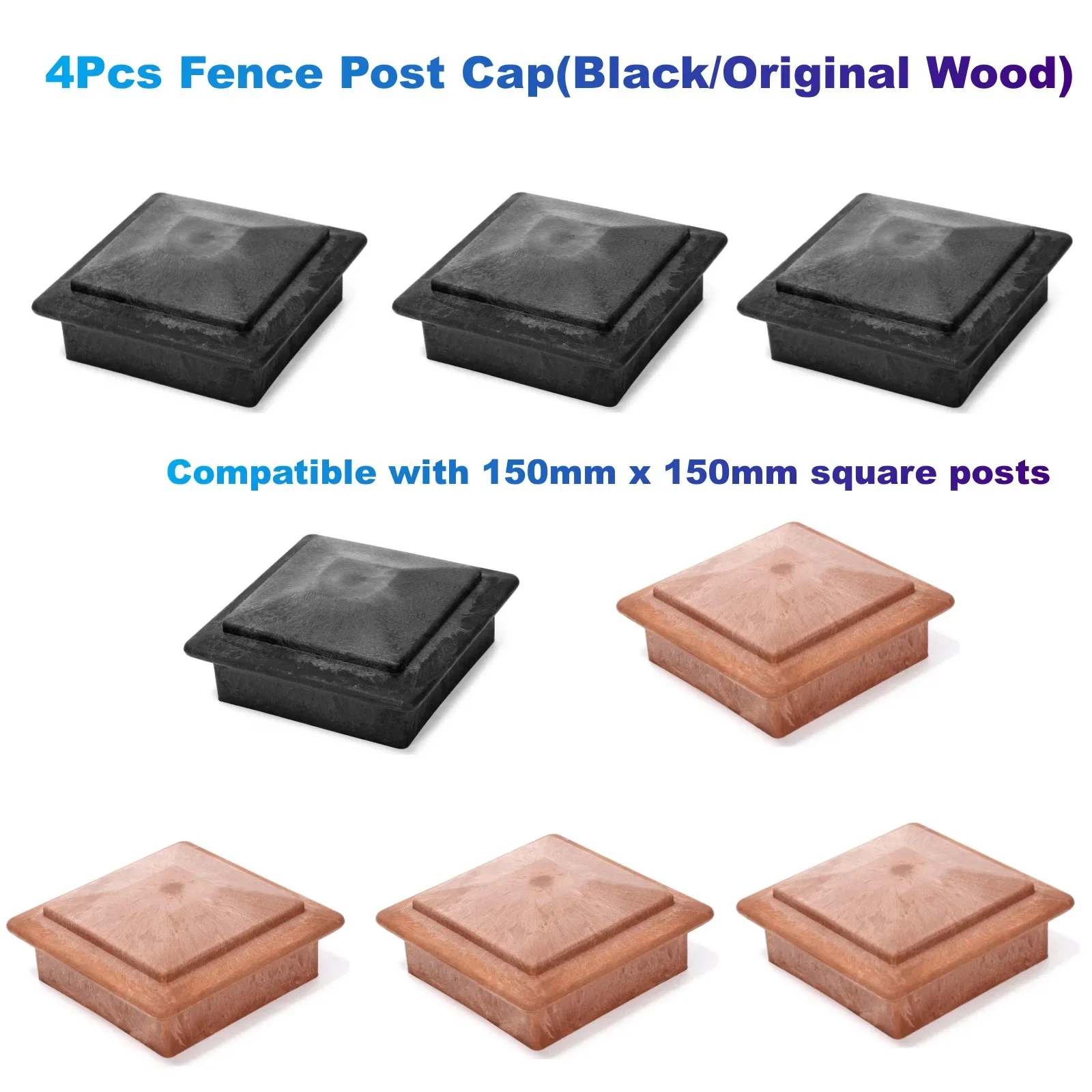 

4Pcs Fence Post Cap 5.9" x 5.9" Square (Wood Plastic Composites) Wood Grain Vintage Color for Outdoor, Stairs, Deck, Mailbox