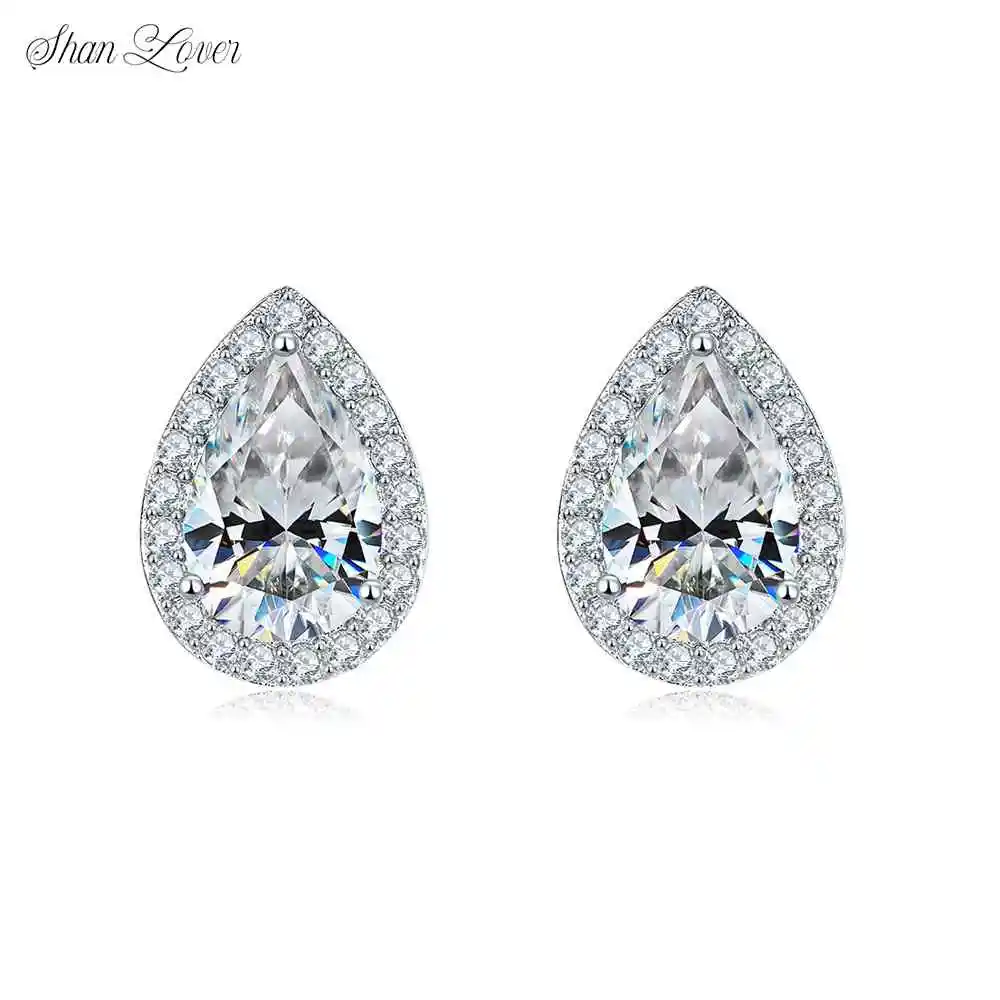 

ShanLover Brand 1.8ct Moissanite Diamond Water Drop Stud Earrings for Women CMA Certificate 925 Sterling Silver Jewelry