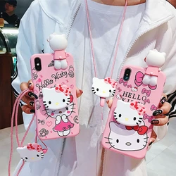 3D Hello Kitty Phone Holder custodia per cartoni animati per Samsung Galaxy A15 A14 A13 A12 A11 A10S A05 A04E A03 A02S giocattolo con cinturino in corda