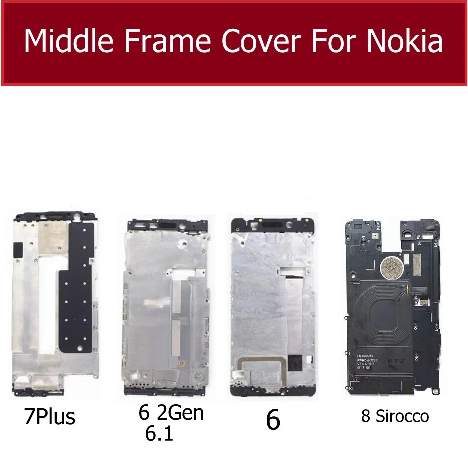 For Nokia 5 6.1 6.2 Gen 7Plus 8 Sirocco Middle Frame Housing Cover Middle Frame Housing Bezel without Side Button Replacement