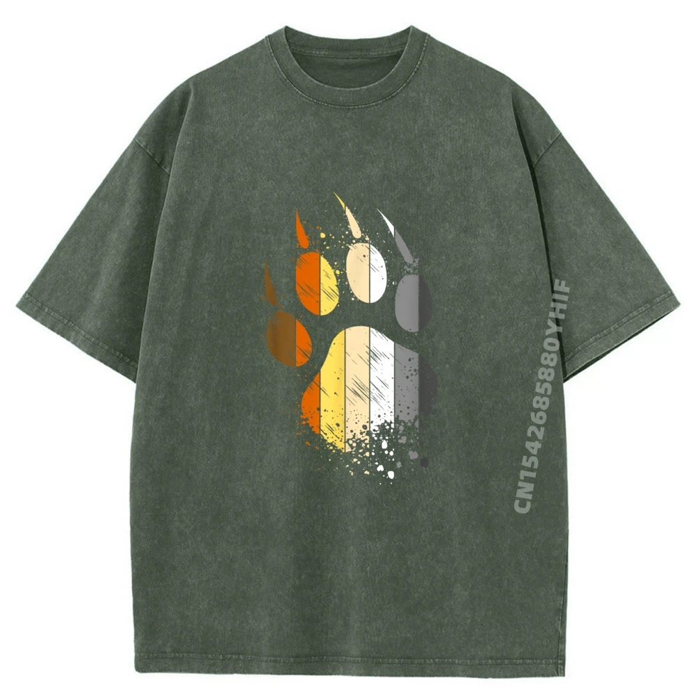 

Bear Paw Bear Community Flag Graphic T Shirts Comfortable Crazy Tees Mens Clothing Newest Cotton Washed Shirt Man
