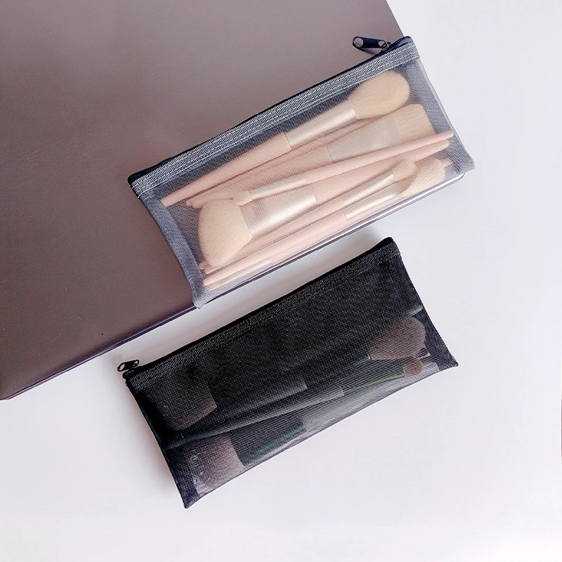 【1PC Makeup Pouch Lipstick Makeup Brush Storage Bag Transparent Mesh Pencil Case Ins Travel Cosmetic Organizer】