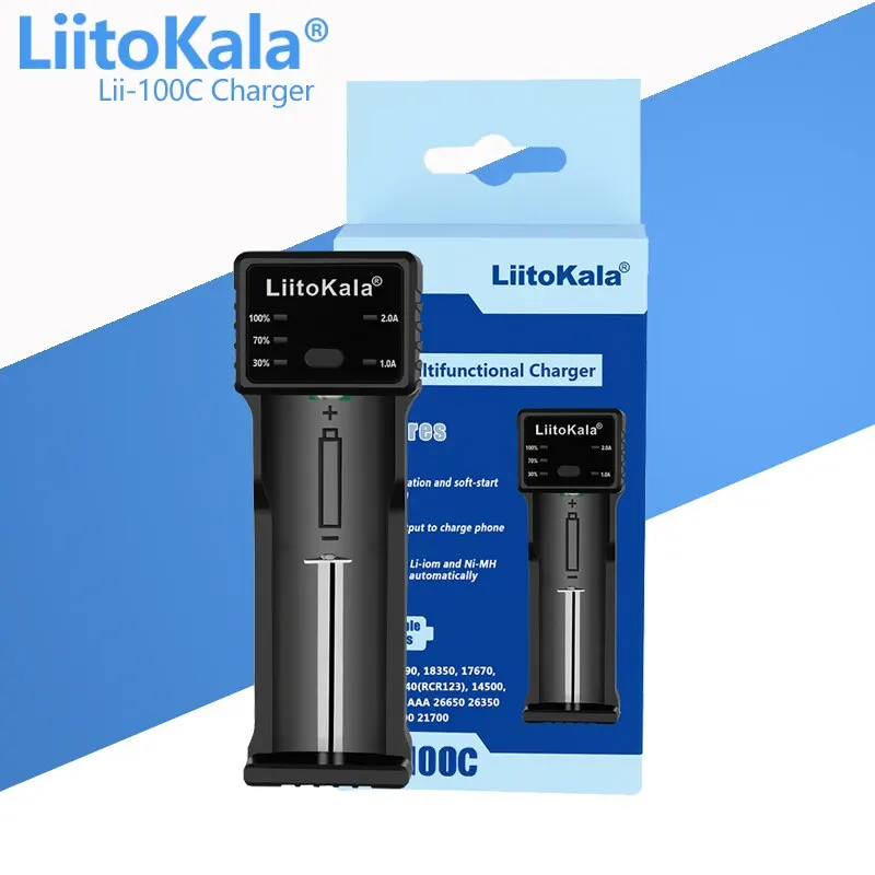 LiitoKala Lii-100C Lii-100 Battery Charger For 18650 18350 26650 16340 RCR123 14500 3.7V 1.2V Ni-MH Ni-Cd 2A USB Smart Charger