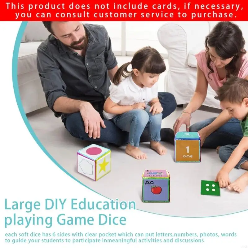 U90E DIY Education Playing Game Dices for Classroom Dices Large Teacher Dices Learning Cubes Pocket Dices with Clear Pocket