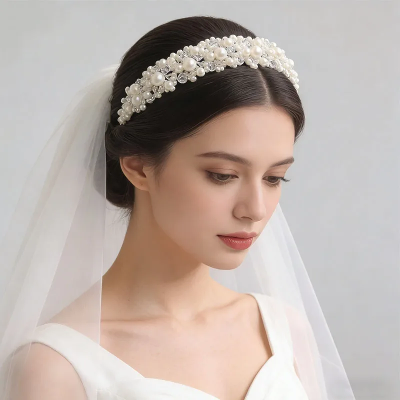 Elegant White Satin Lace Flower Bridal Headband for Women Bridesmaid Vintage Floral Wedding Ceremony Photoshoot Hair Accessories view 5