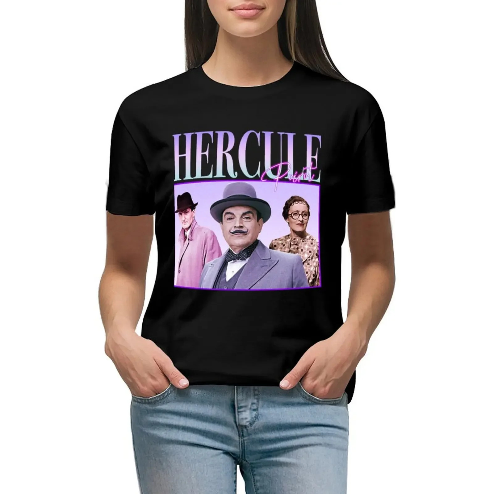 90'S RETRO STYLE HERCULE POIROT T-Shirt summer top summer clothes korean fashion heavyweights t shirts for Womens