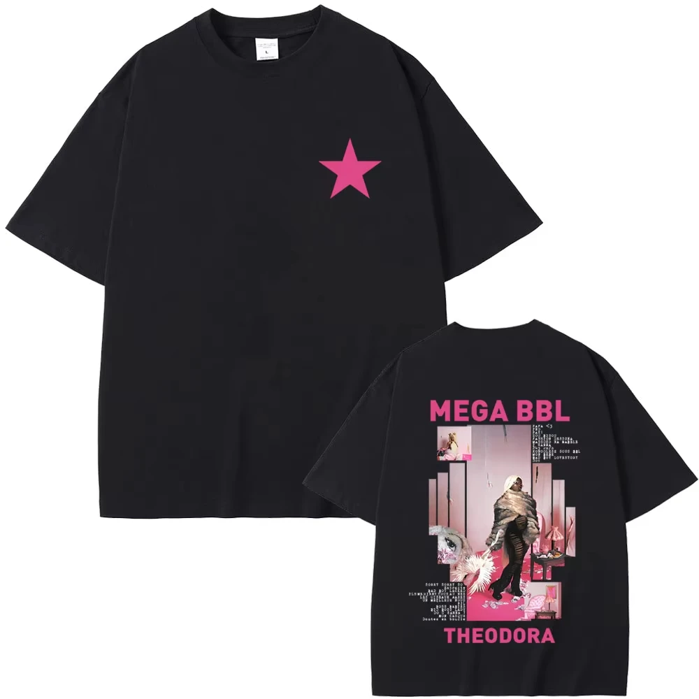 Theodora Mega Bbl Album T-Shirt Vintage Washed Oversized Streetwear Herren Damen Sommer Baumwolle Kurzarm Hip Hop Grafik-T-Shirt