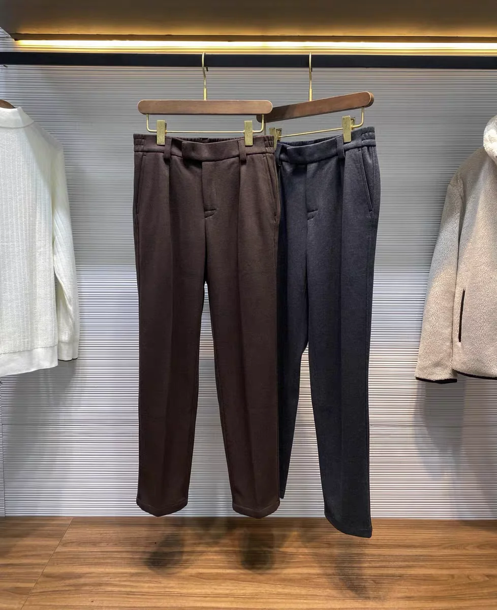 

Men's Autumn Winter Busin Casual Faion Air Layer Wool Blend Elastic Waist Straight Leg Casual Pants Straight Tube