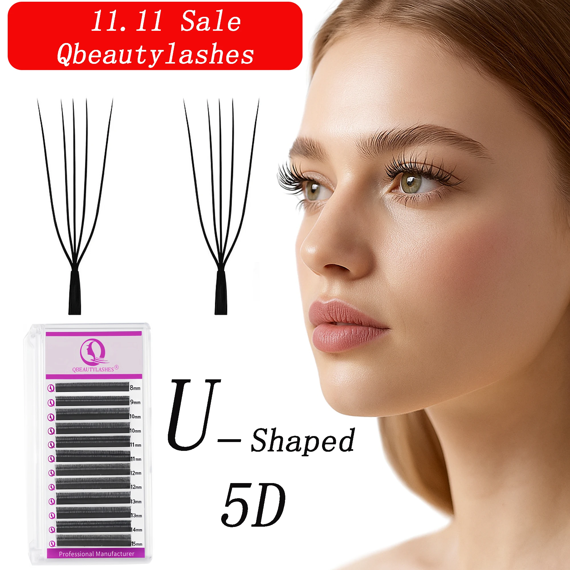 

Qbeautylashes U Shaped 5D YY Eyelashes Extensions Lightweight Comfortable Quick Application Premade Fan 5D Lashes Makeup Tools