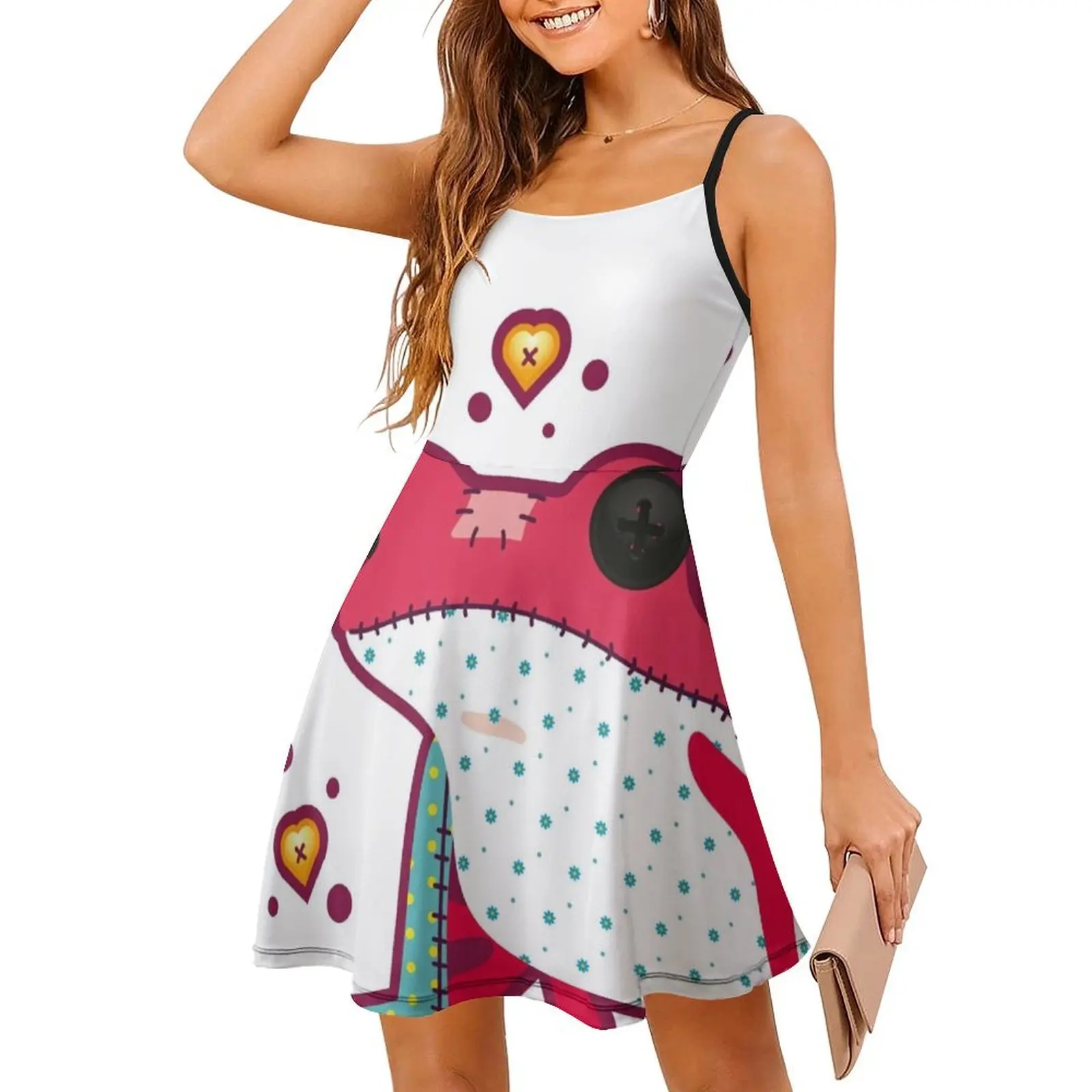 دوول الضفدع البوهيمي فستان بلا أكمام متعدد طباعة شاطئ عطلة فستان الحفلات دوول دمية موسم احتفالي اللعب الملابس النسائية #3