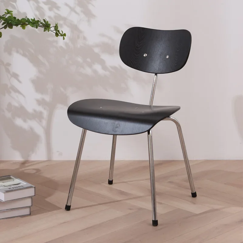 Nordic negotiation Internet celebrity stainless steel foot single chair, simple wooden backrest dining chair