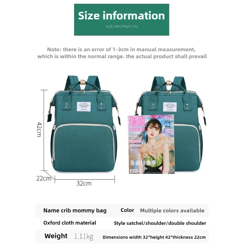 Upgraded Spacious Multifunctional Portable Foldable Infant Crib Parent Tote Premium Diaper Backpack w/ Insulated Pocket