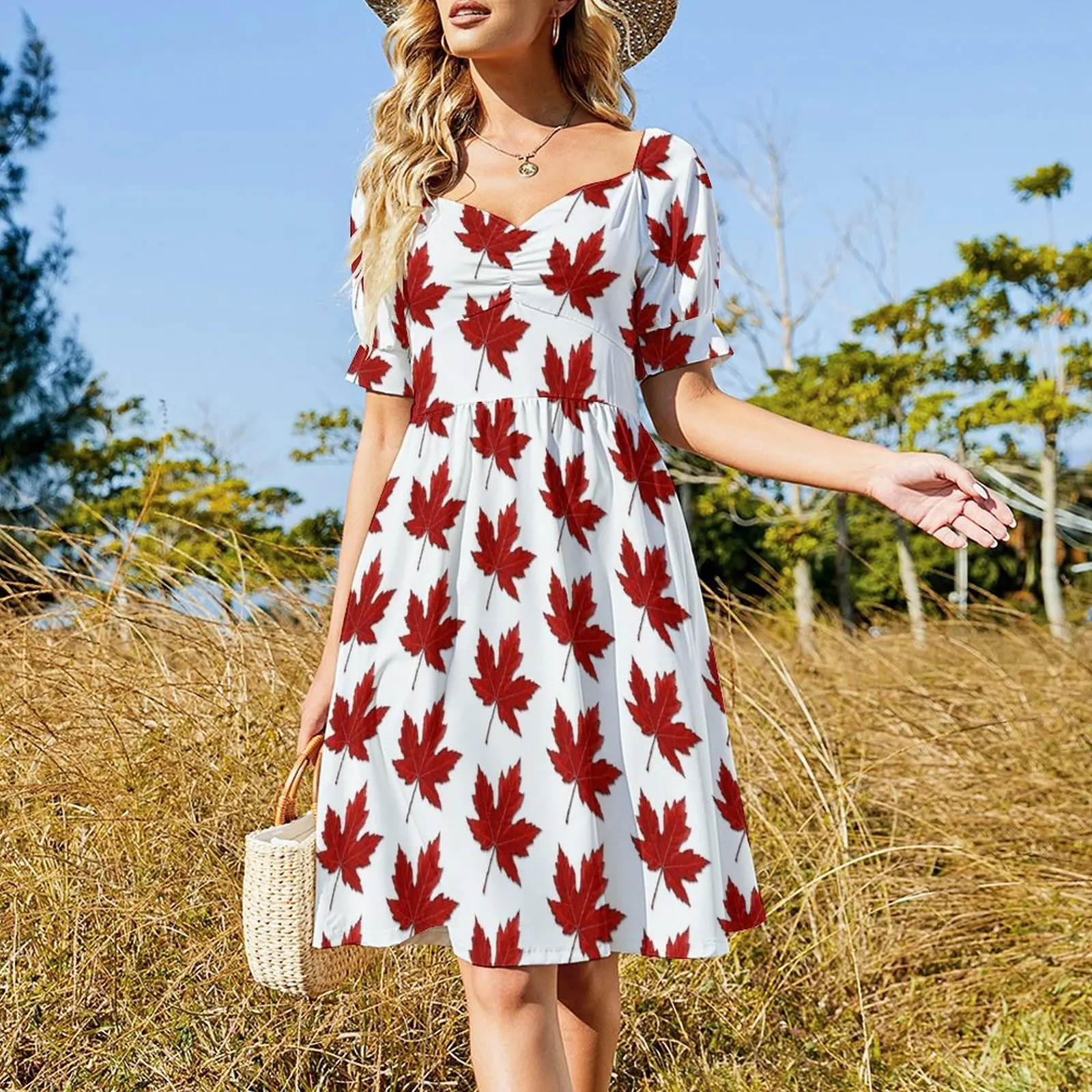 Maple Leaf, Canadian Flag Short Sleeved Dress women's dresses luxury dress for women long dress women summer