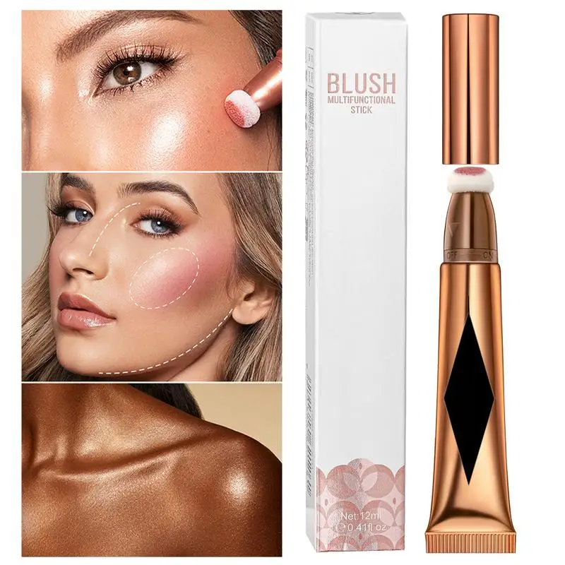 Liquid Blush Stick With Cushion  Face Blusher Pigment Lasting Cheek Tint Cream Soft Cream Liquid Blush Liquid Contour Stick