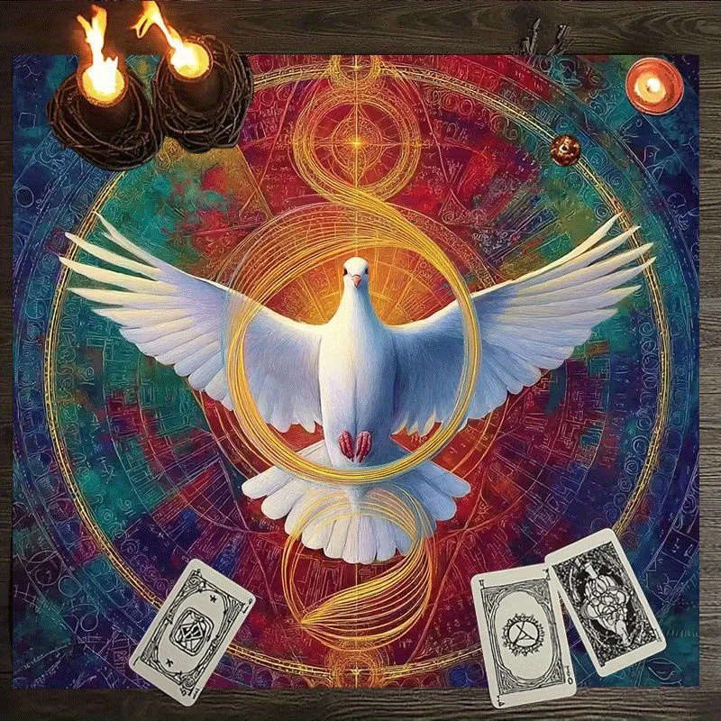 Mystic Angel Dove Tarot Cloth Table Mat Spiritual Wicca Bohemian Boho Decor Witchy Altar Background
