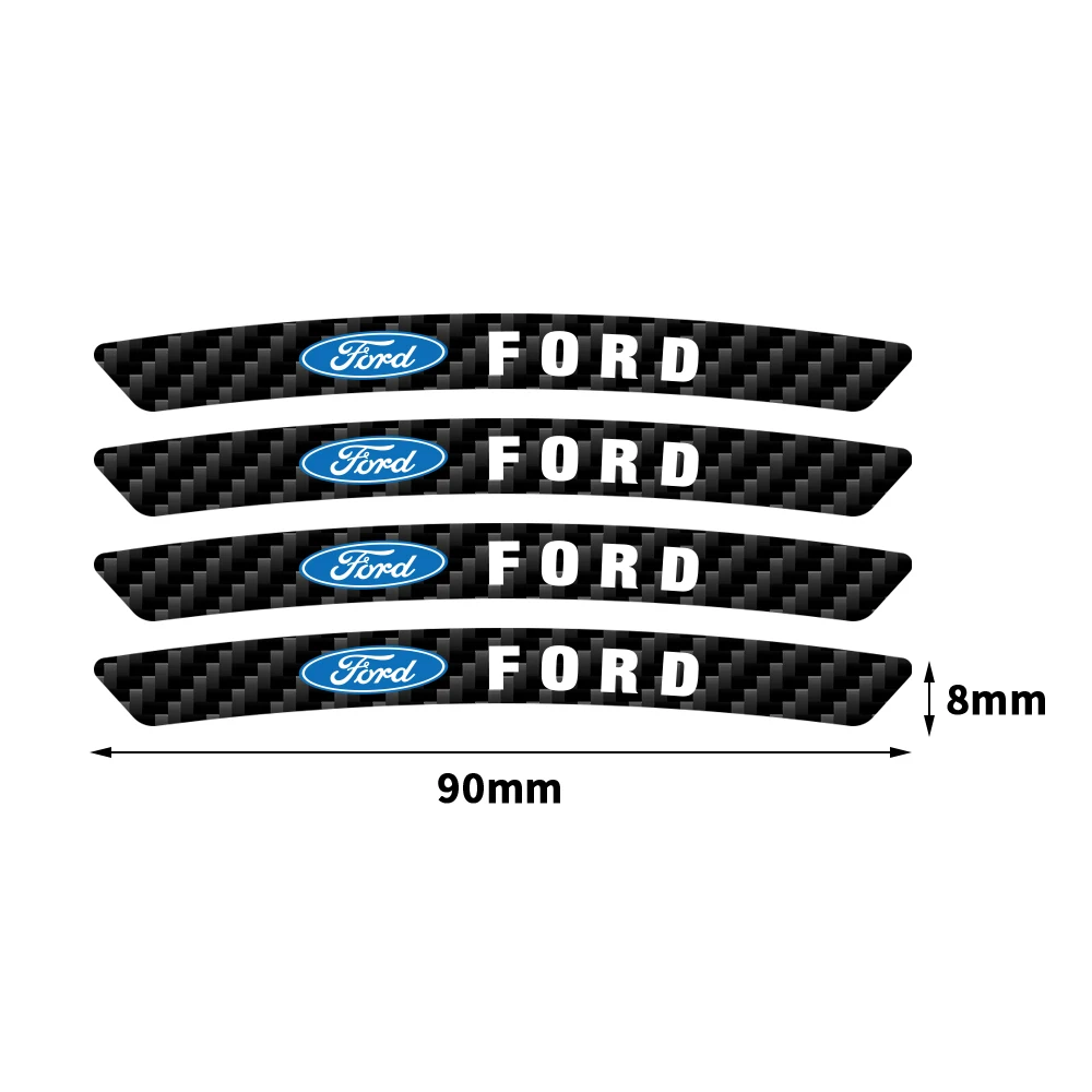 4pcs Carbon Fiber Car Wheel Curved Rim Stickers Decals Decoration For Ford Fiesta Mondeo Fusion Explorer Escape Shelby Edge