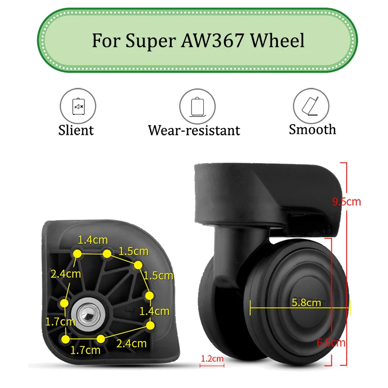 For Super AW367 Black Universal Wheel Trolley Case Wheel Replacement Luggage Pulley Sliding Casters Slient Wear-resistant Repair